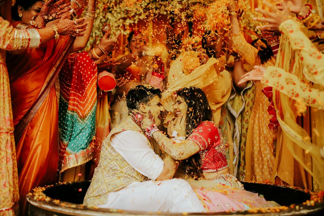 Bride Groom drenched in Haldi